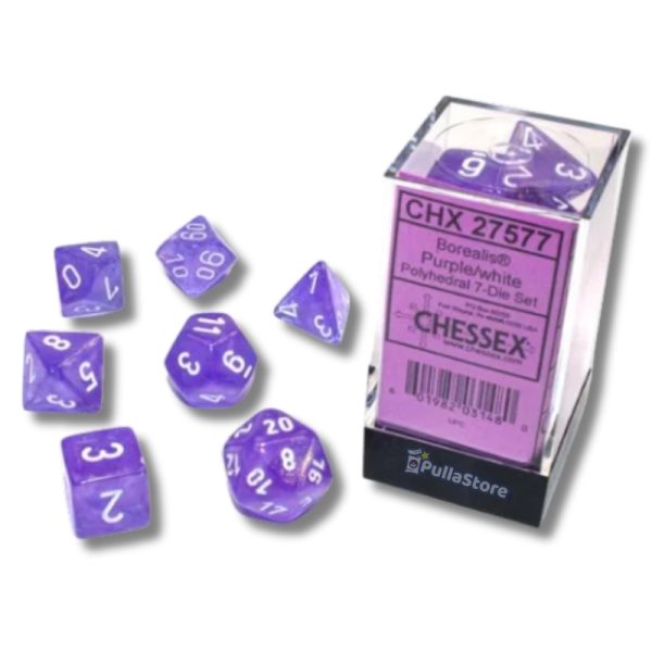 27577 Set di Dadi Borealis Polyhedral Luminary Purple:white 7-Die Set